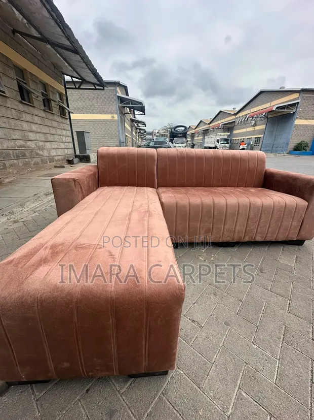 5 Seater L-Sofa - Cotton & Velvet - 1