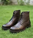 Genuine Leather High Cut Boots - Brown - 1
