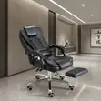 Executive Leather Office Chair with Footrest - Black - 4