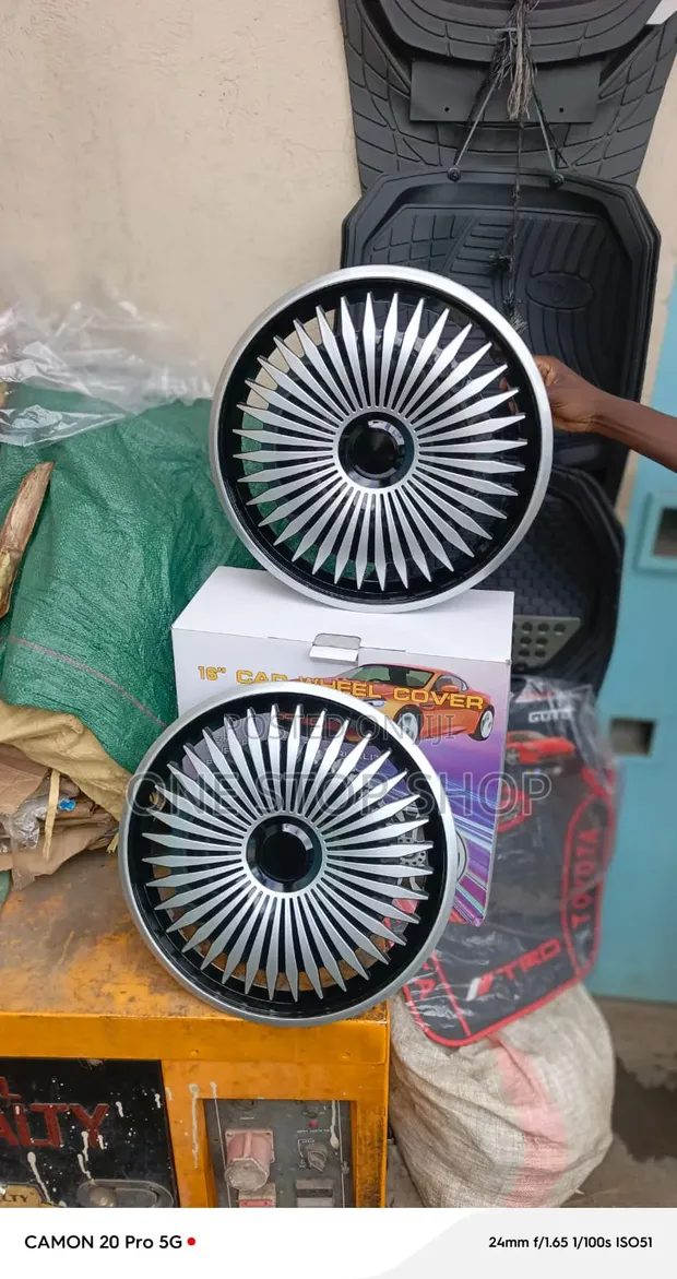 16" Glossy Black Inner Backing Wheel Caps with Silver Spokes - 1