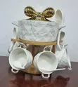 Ceramic Soup Bowl Set of 6 with Bamboo Base - 2