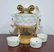 Ceramic Soup Bowl Set of 6 with Bamboo Base - 4
