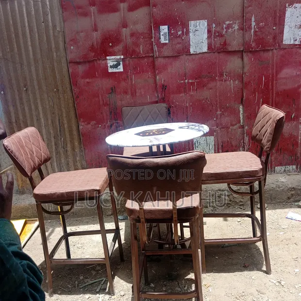 Brown High Stools and Kitamba Table Set - 1