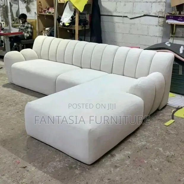 Brand New 5 Seater White L-Shaped Sofa - 1