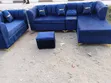 5 Seater Blue Corner Sofa with Cup Holders - 2