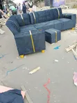 5 Seater Black L-Shaped Sofa with Ottoman - 2