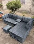 5 Seater Black L-Shaped Corner Sofa with Ottoman - 2
