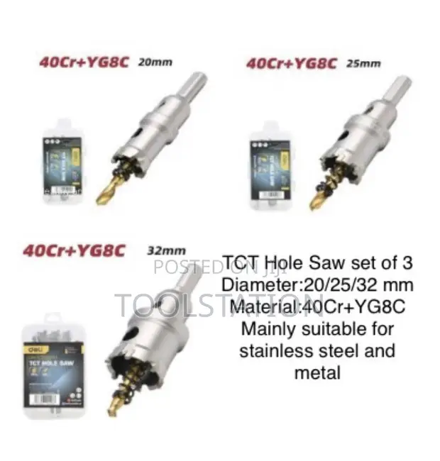 TCT Hole Saw Set (3 pcs): 20/25/32mm for Stainless Steel & Metal - 1