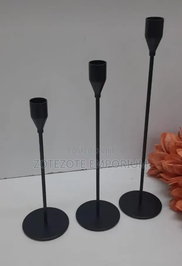 3 Piece Metallic Candle Holder Set - 1