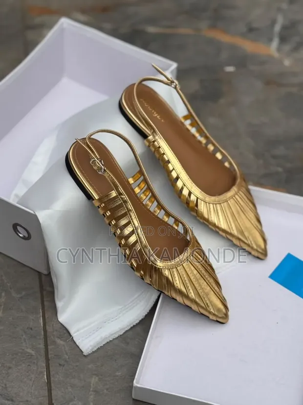 Leather Pointed Slingback Flats - 1