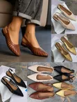 Leather Pointed Slingback Flats - 5