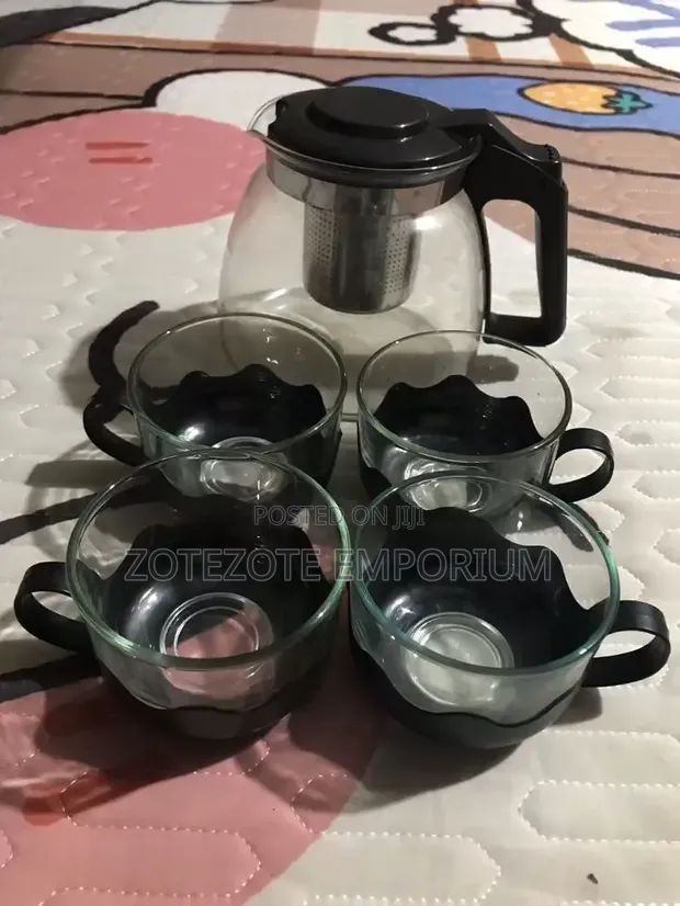 5-in-1 Glass Teapot Set with 4 Cups - 1L - 1