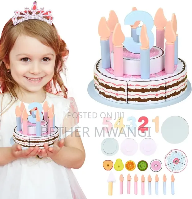 Wooden Birthday Party Cake Pretend Play Set for Toddlers - 1