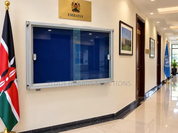 Executive Glass Sliding Lockable Notice Board - 90cm x 60cm - 1
