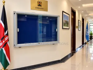 Executive Glass Sliding Lockable Notice Board - 90cm x 60cm