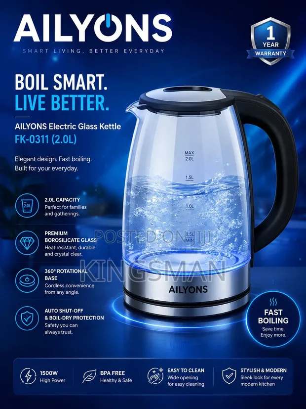 Ailyons Automatic Glass Kettle FK-0311 - 1