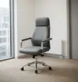 Executive Gray Leather High Back Managerial Chair - 4