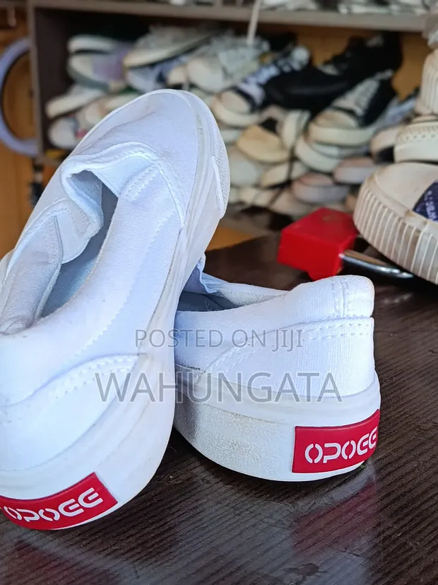 White Canvas Slip-On Shoes - 1