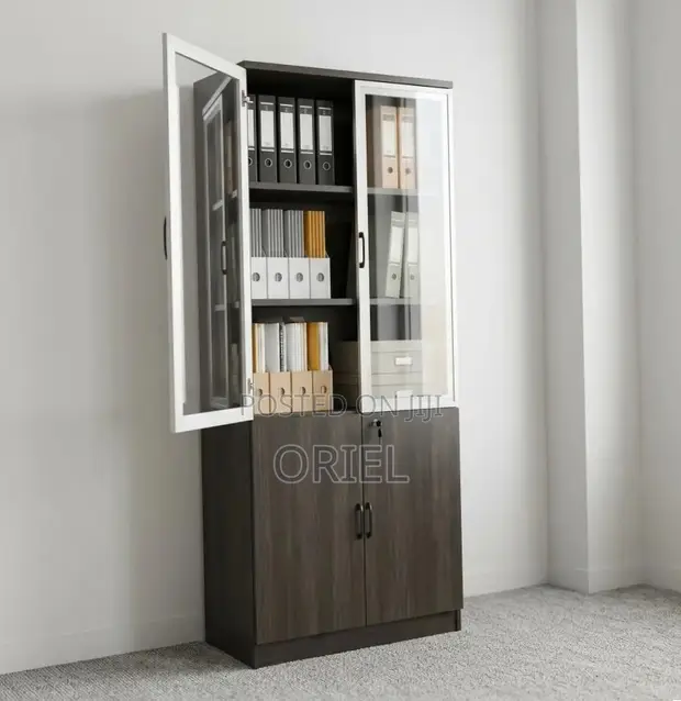 Wooden 2-Door Brown Storage Cabinet - 1