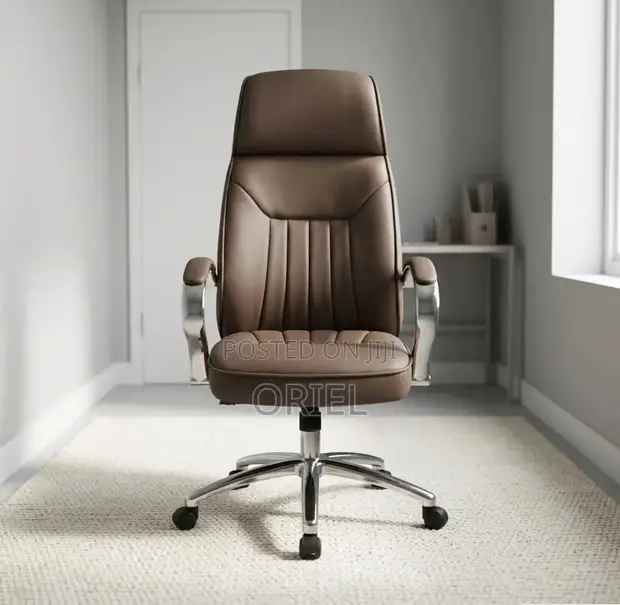 Executive High Back Leather Swivel Office Chair - Brown - 1