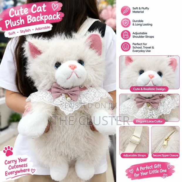 Cute Cat Plush Backpack for Kids - 1