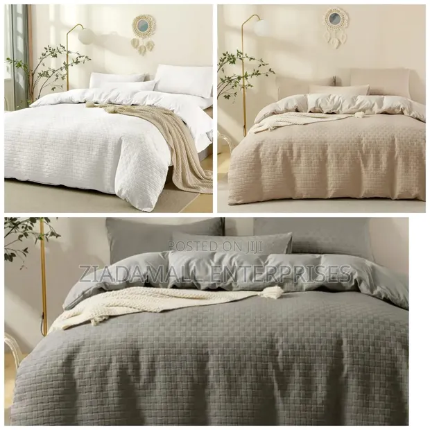 Waffle Weave Poplin Cotton Duvet Cover Set - Queen - 1