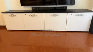 White and Black TV Console Table