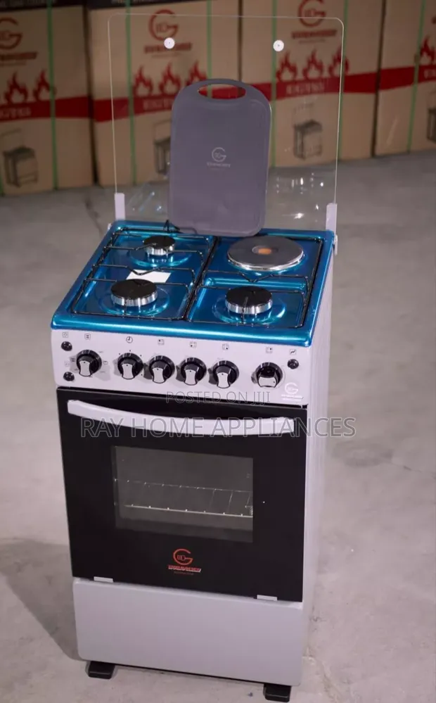 3 Gas + 1 Electric Plate White Standing Cooker with Electric Oven - 1