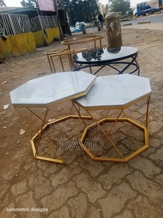 Octagonal Nesting Coffee Table with Marble Top - 1