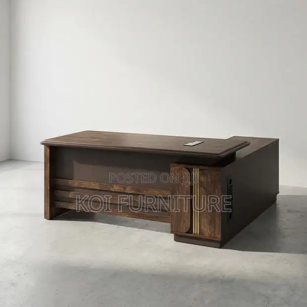 Executive Modern Brown L-Extension Office Desk (1.6m) - 1