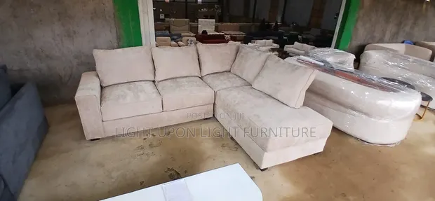 L-Shaped Sofa with Back Pillows - 6 Seater - 1