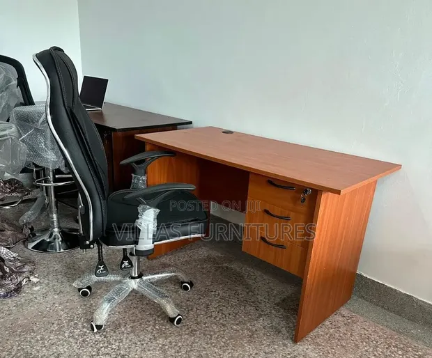 Executive Office Desk and Leather Chair Set - 1