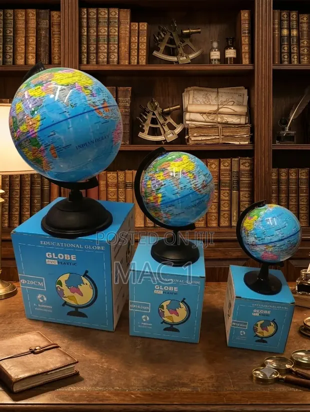 3-Piece Educational Globe Set - Desk World Maps (3 Sizes) - 1