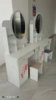 Jedwali la Kutengeneza na Kioo, Droo, Rafu, na Kiti - 1