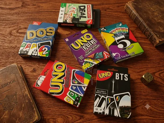 6-in-1 Ultimate Card Game Collection (UNO, DOS, Monopoly Deal, Name 5) - 1