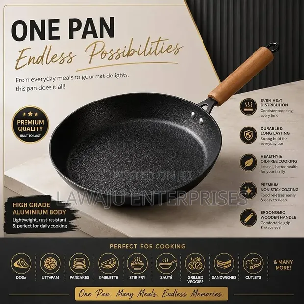Non-Stick Cast Iron Frying Pan with Bamboo Lid (27cm) - 1