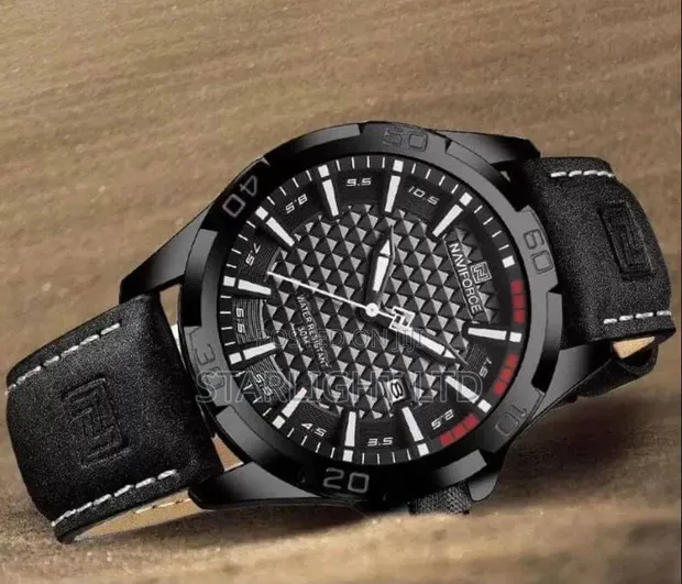 Naviforce Men's Leather Strap Watch with Calendar - 1