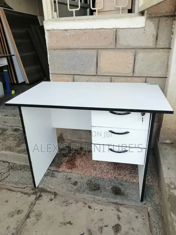 White Study Desk with Drawers - 1