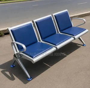 3-Seater Reception Waiting Bench - Blue & Silver