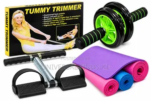 3-in-1 Home Workout Set: Yoga Mat, Tummy Trimmer, AB Roller