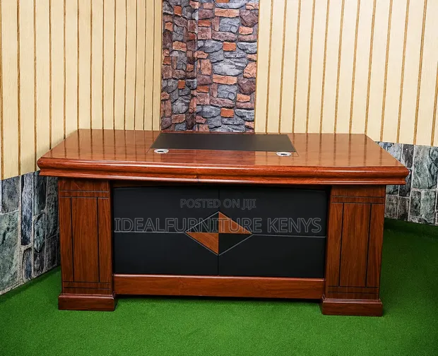 Executive Boss Desk 2M - Mahogany Gloss with Black Leather Top - 1