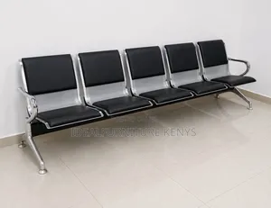 5-Seater Hospital Waiting Bench - Black & Chrome
