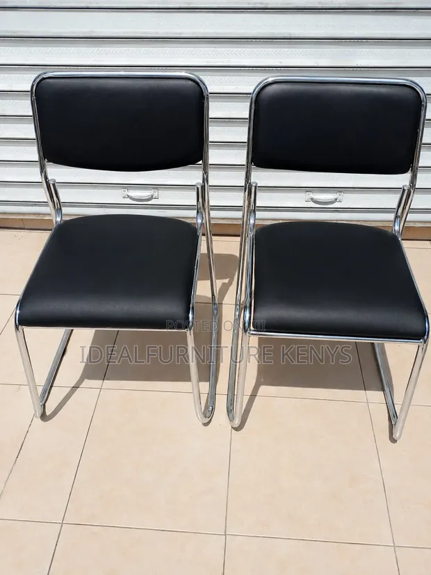 Chrome Frame Visitor Chairs - Black PU Leather - 1