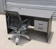 Grey Office Desk with 3-Drawer Lock and Mesh Chair - 1