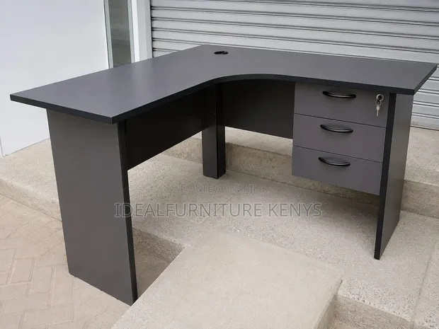 Grey-Black L-Shaped Office Desk - 1
