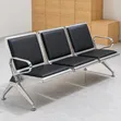 3-Seater Black Leather Waiting Bench - 1