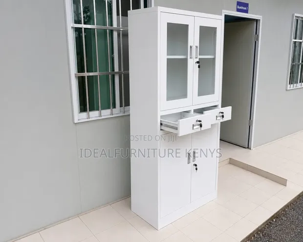 Brand New 3-Section Metal Filing Cabinet with Glass Top - 1