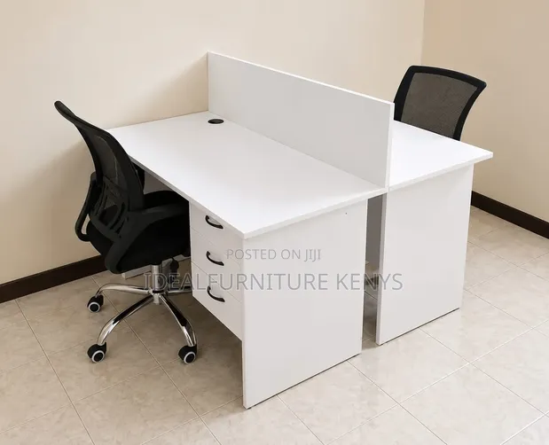 White 2-Person Workstation with Drawers - 1