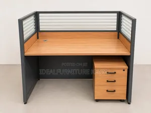 Wooden Single Person Partition Workstation - Cherry & Grey