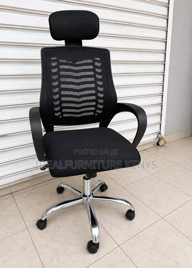 Mesh Mid-Back Office Chair with Headrest - Black - 1
